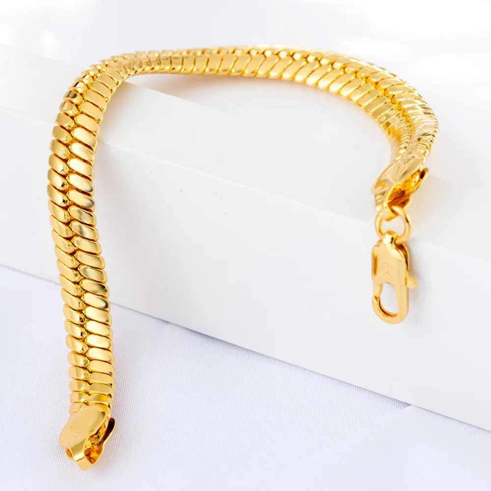 Pulsera de espiga estampada sólida de oro amarillo de 18 quilates, pulsera para hombre, regalo de joyería, 8,3 pulgadas de largo