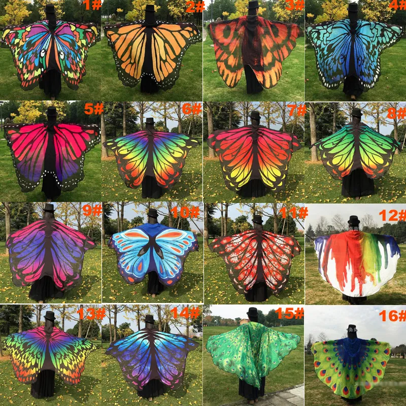 女性の新しいカラフルな蝶の翼ケープシフォンロングスカーフパーティースタイリッシュスカーフピーコックポンチョショールラップビーチタオルサロンカバー