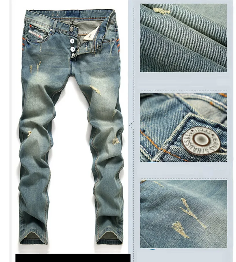 2018 man hål i ljusblå jeans nostalgisk hastighet säljer genom utrikeshandelsbyxor rak Beckham cowboy detonation m275w