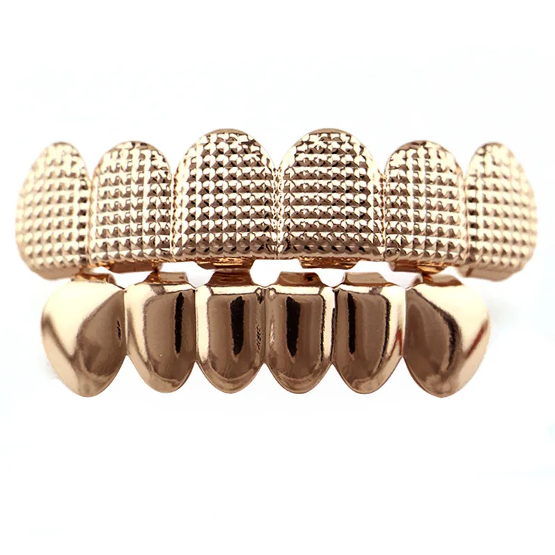 Hip -Hop -Kappe Kupfer Goldbeschichtung Zähne Grillz Set Factory Bottom Custom Men039s HipHop Zähne Grillz Körperschmuck Hallowee4884916