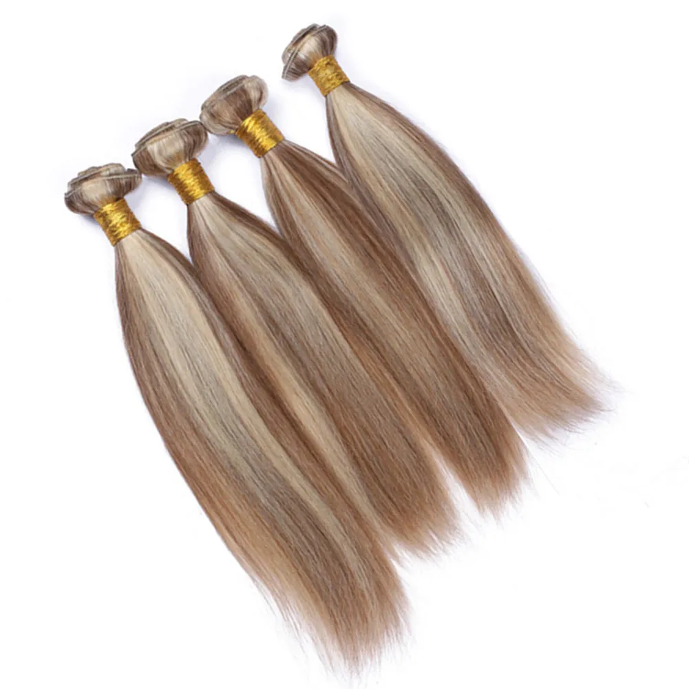 Zijdeachtige rechte mix piano kleur Peruviaans menselijk haar weefsel bundels 4 stks # 8/613 lichtbruin hoge gemengde blonde piano kleur menselijk haar wefts