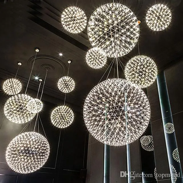 Soggiorno moderno lampada a sospensione luce sfera in acciaio inox led lampadario fuochi d'artificio luce ristorante villa hotel progetto illuminazione a sospensione