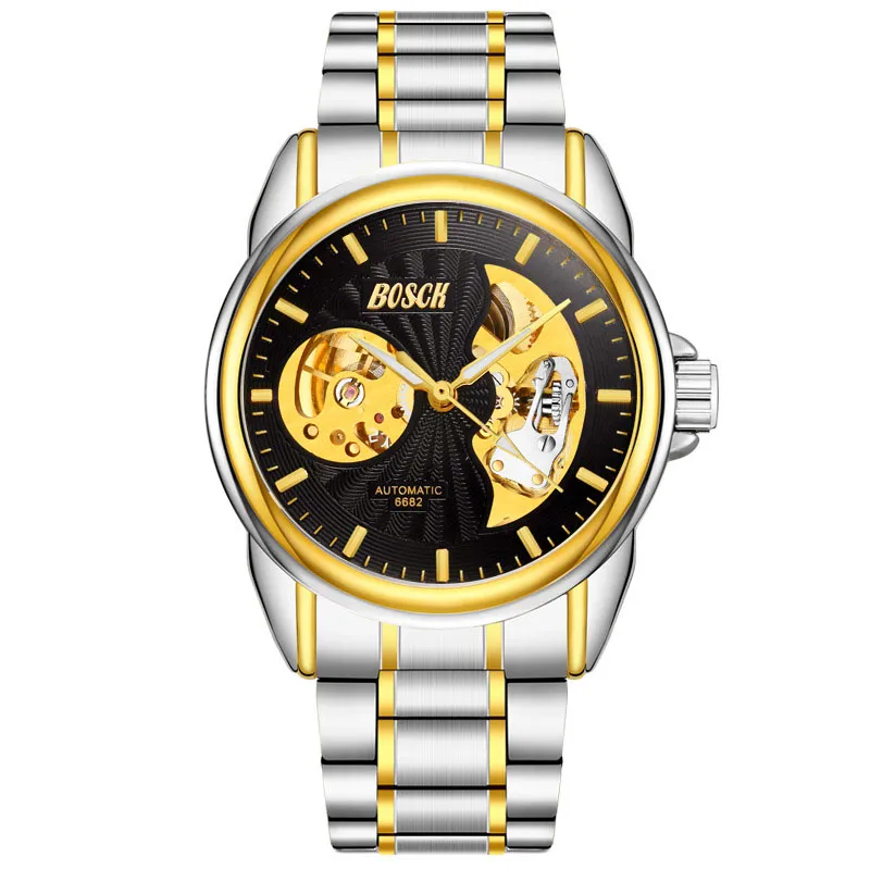 wengle Nouveau BOSCK casual luxe seikoautomatic creux imperméable à l'eau mécanique bande d'acier lumineux à travers le bas ceinture montres mécaniques