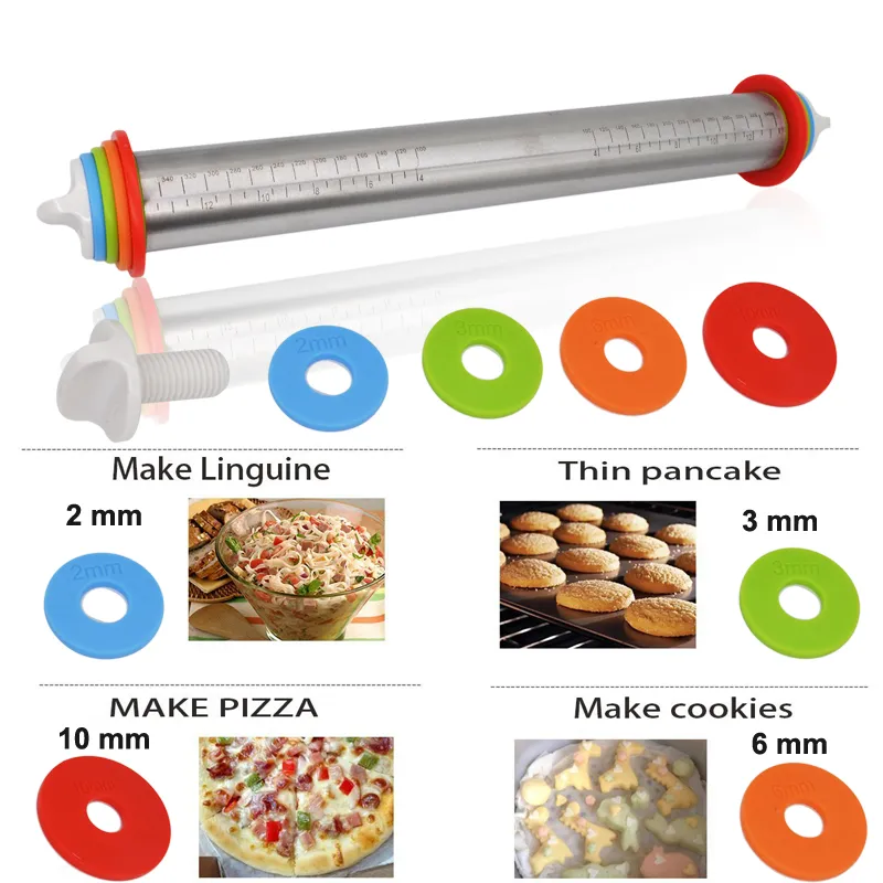 New Adjustable Rolling Pin Spacers French Rolling Pins for Baking Rolling Pin With Thickness Rings Dough Roller For Cookie Pastry Pizza