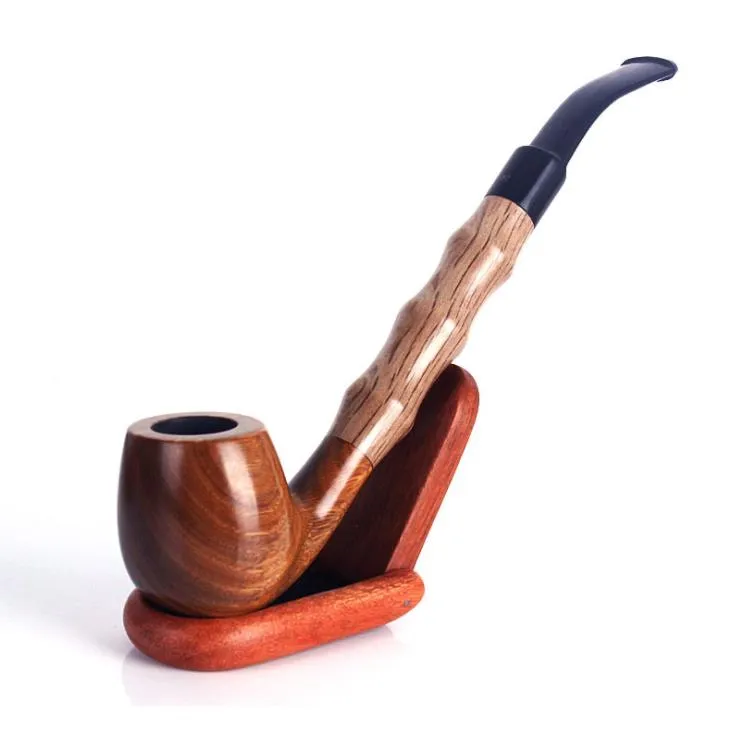 Carved carved Green Sandalwood pipe long rod slub smooth wood solid modeling wood grinding tobacco stem