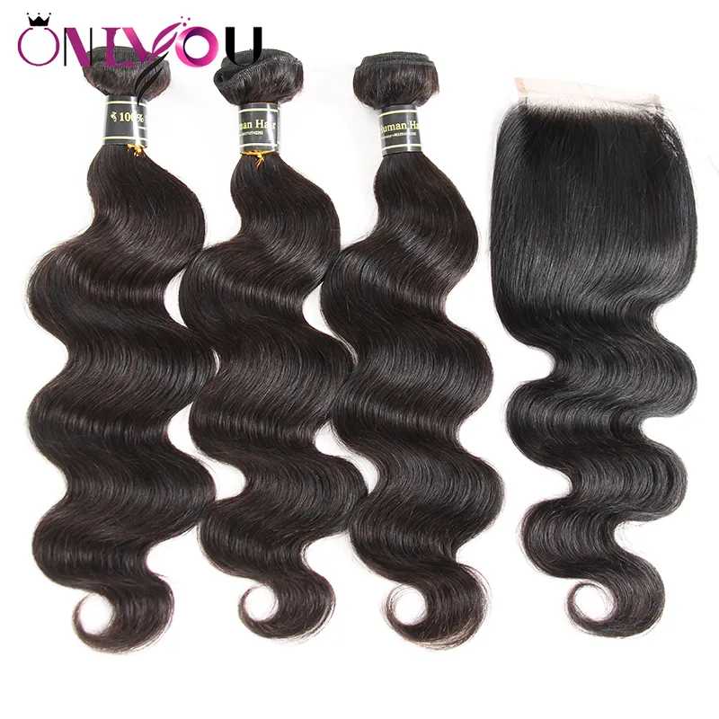 Brazylijskie Virgin Hair Wave Fala 3 wiązki z koronkowym 4x4 lub 13x4 przednie ucha do ucha Unforted Human Hair Wifts z zamknięciem