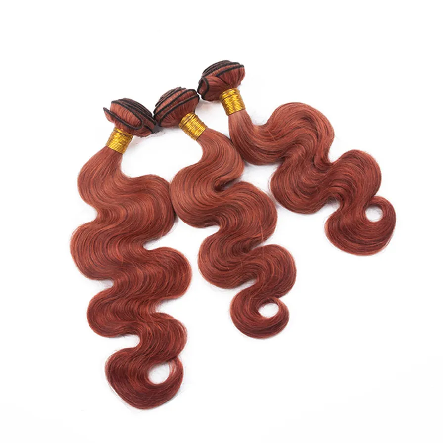 Mörk Auburn Lace Closure med buntar Kroppsvåg Brasilianska Virgin Hårbuntar 3st med 4 * 4 Topplåsning Färg 33 # Mörkbrunt hårväft