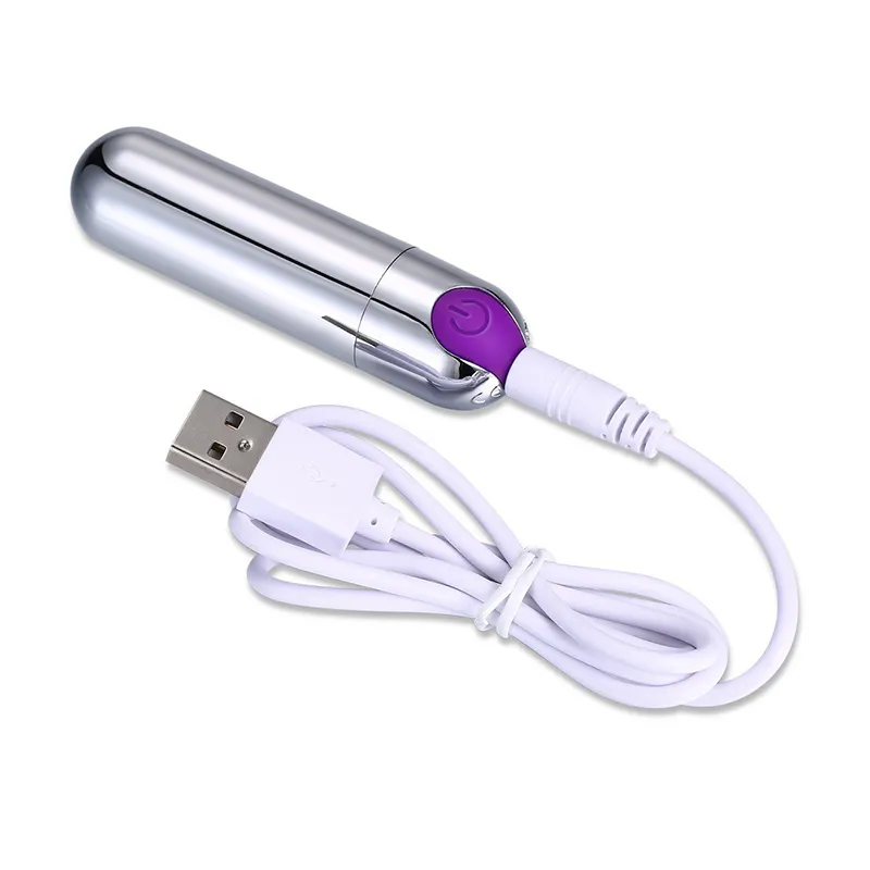 Sexleksaker Vattentät 10 Speed ​​Bullet Vibrator för Clit Stimulator, USB Uppladdningsbar Silver Bullet Vibrator för Kvinnor