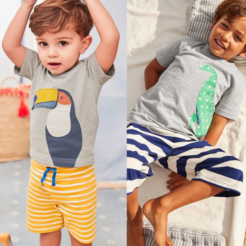 Barnkläder 2018 Nya Sommar Baby Boys Kläder Satser Barn Sport Suit Cartoon Stickning Kortärmad T-shirt Toppar + Korta Byxor 2st