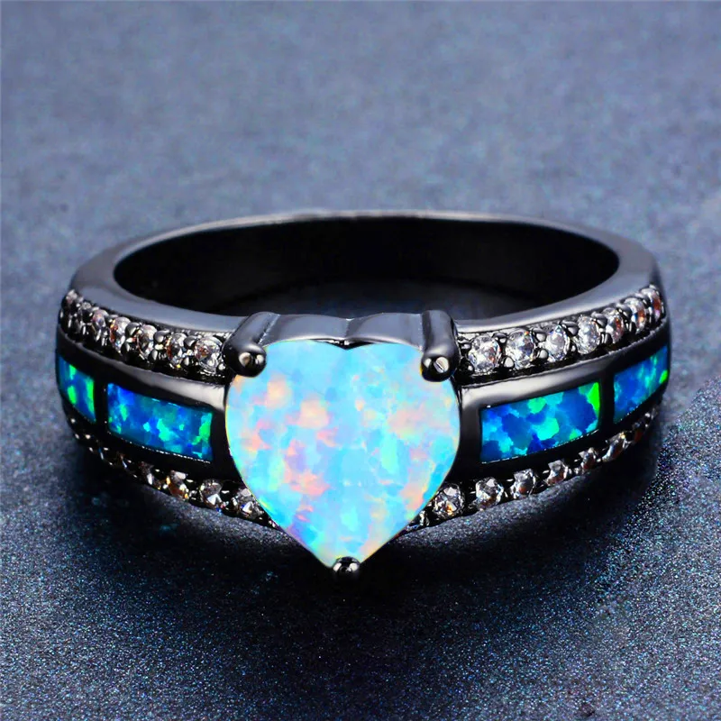 Charme multicolore coeur Zircon bleu/violet/vert bague en pierre colorée femmes Vintage or noir opale noir pistolet opale bague de naissance