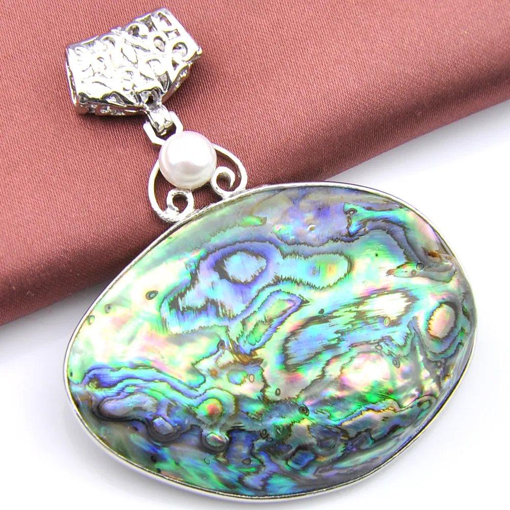 Neu Luckyshine 2 Teile/los 925 Sterling Silber Natürliche Perle Abalone Shell Edelstein handgemachte Mode Halskette Anhänger Schmuck p0965