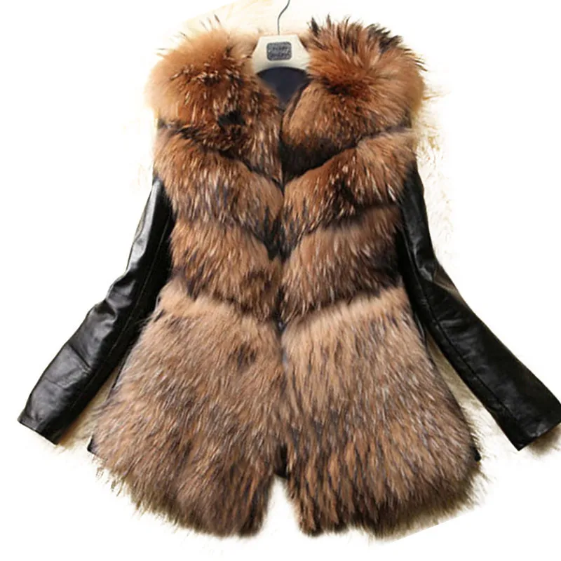 Winter New Faux Fur Coat Jacket Female Slim Long Coats Outerwear Womens PU Leather Fur Overcoat Fluffy Coats S-3XL