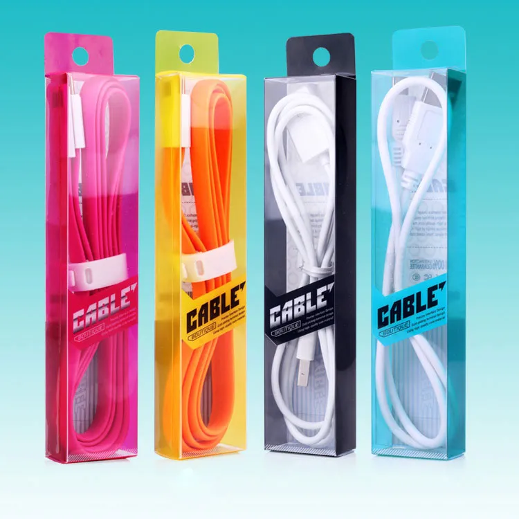 300 stks Groothandel Universele PVC Plastic Blister Stofdicht Lege Verpakkingsdoos voor Data USB-kabel voor 1-1,5 meter lang voor retail