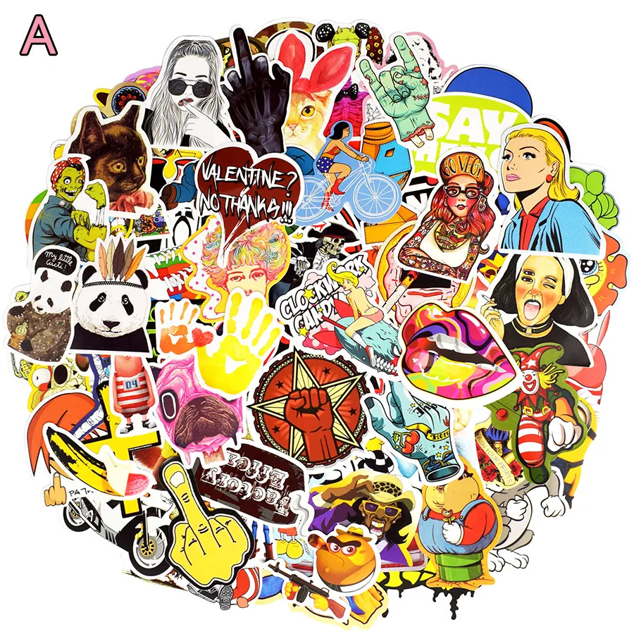 Random Hot Graffiti Anime Rock Retro Funny Stickers Adolescent Child Vinyl Applique Gift DIY Notebook Guitar Luggage Skate Stickers