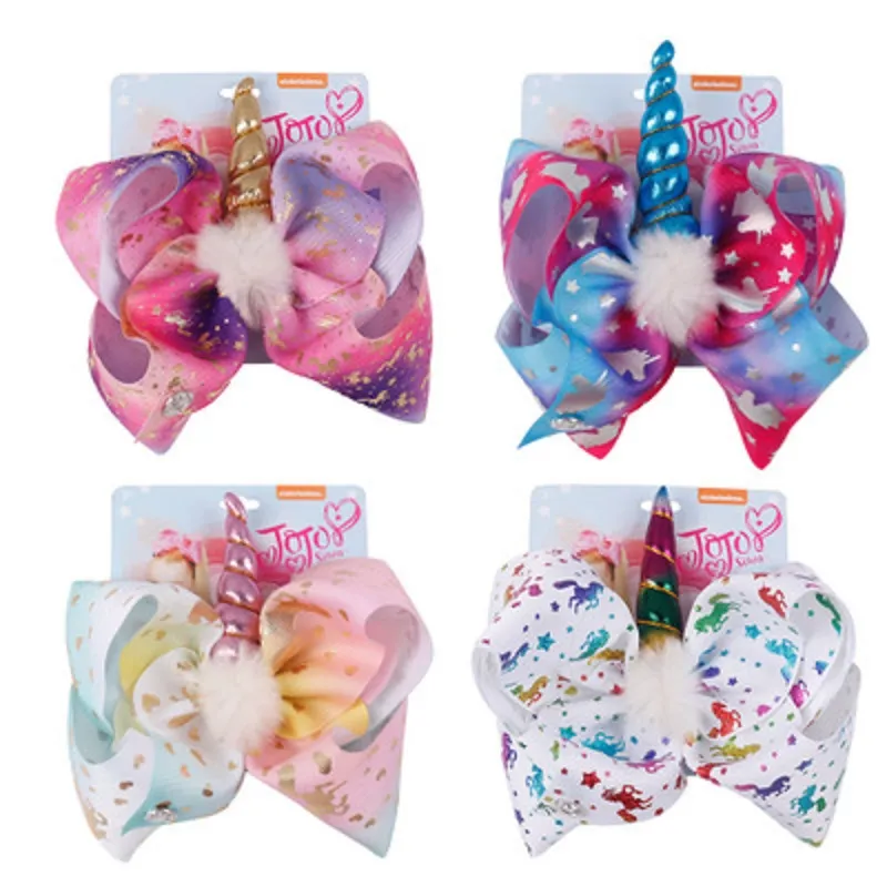 8inch JOJO Grande Taille Licorne Corne Paillettes Pince À Cheveux Enfant Fille Bowknot Arcs Barrettes À Cheveux Accessoires Cadeau De Noël En Gros DHL