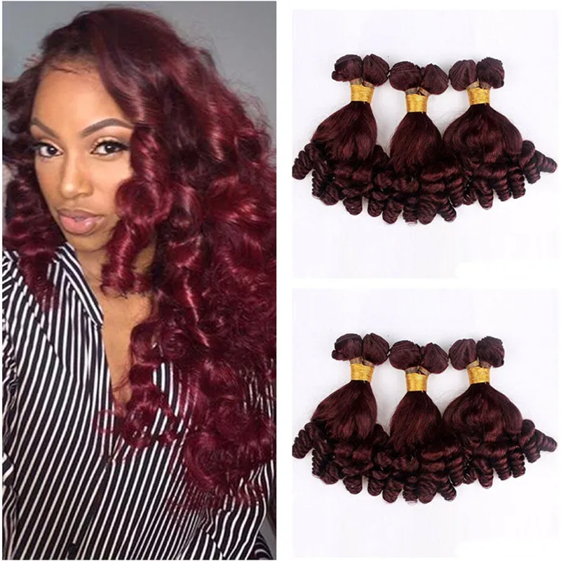 Funmi Bourgogne Cheveux Humains Tisse Bundles 3Pcs Vierge Vin Rouge 99J Funmi Cheveux Armure Romance Boucles Extensions de Trame de Cheveux pas cher prix