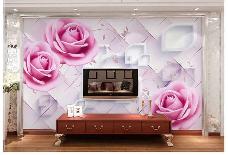 Papel tapiz personalizado po 3D romántico rosa rosas mural papel tapiz de fondo dormitorio Sala de bodas mural papel de parede11497435733419