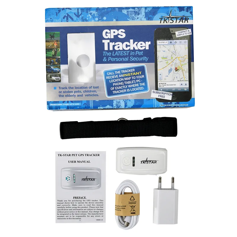 Lange Standby-Zeit TK909 Katze Hund Haustiere Echtzeit GPS Tracker Global GSM GPRS Locator IOS/Andriod App Kostenloser Website-Service