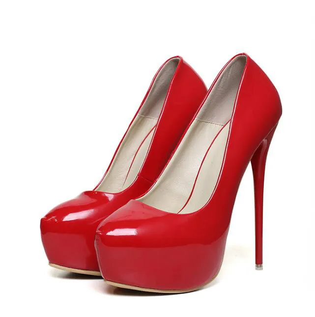 41-47サイズの女性スーパーハイヒール16cmの靴簡潔なプラットホームの靴ポンプ結婚式のパーティーセクシーな革の靴Zapatos