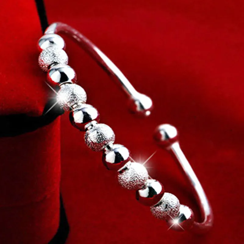 2020 Luck Armband Bangles Vintage Silver Transfer Pärlor Öppna Bracelet Smycken Kvinnor Armband Drop Ship