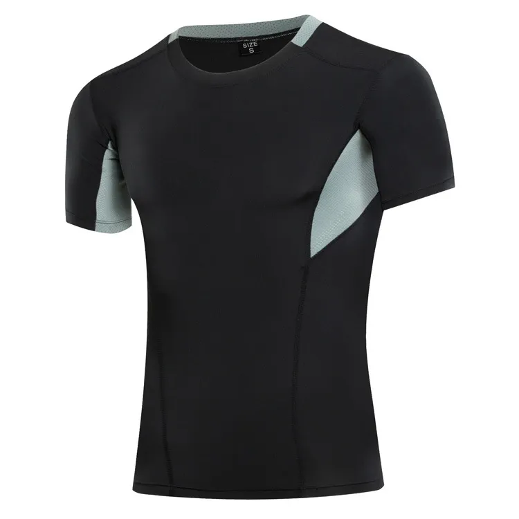 Hommes GYM Sport course t-shirts rapide moulant sec à manches courtes homme musculation entraînement hauts collants Sport chemise Jogging