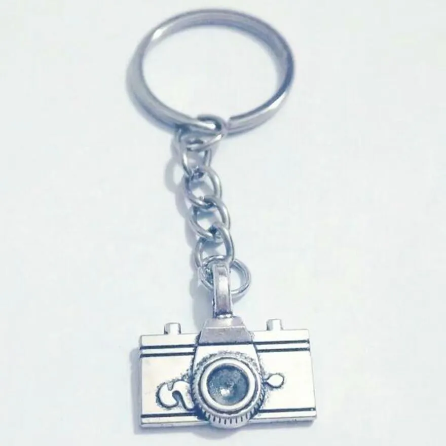 Tibetan Silver SLR Camera Charm Pendant Keychain Puzzle Ring For
