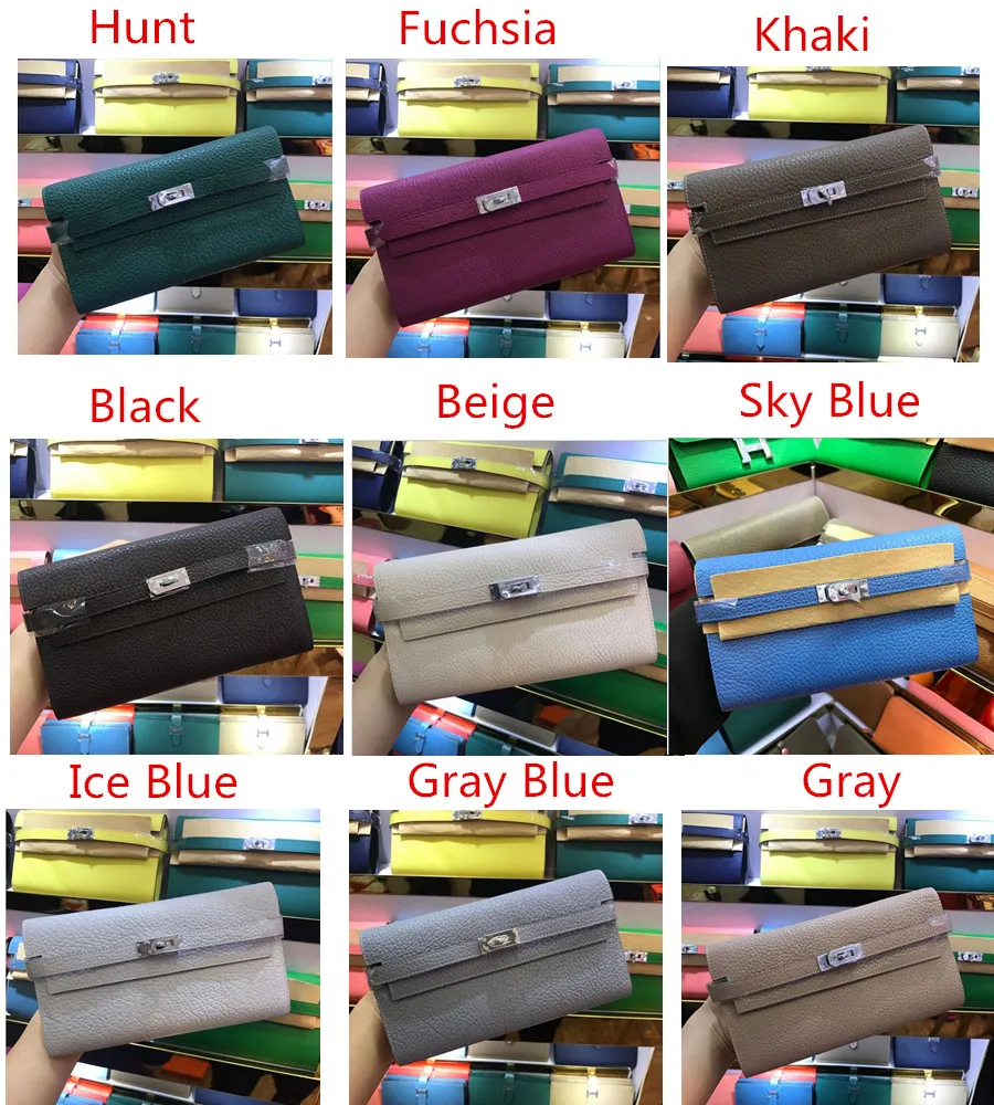 2018 Big brand Long Wallets Card holders Purse Passport Bags With Lock fashion cowhide Genuine leather wallet For lady woman