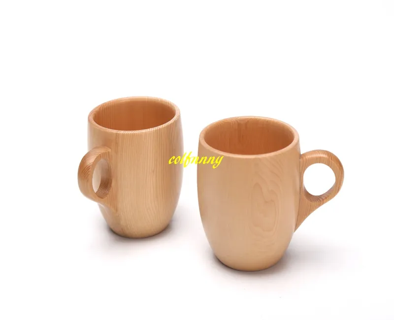 50pcs / lot FIR 나무 컵 우드 컵 Handmade 자연 차 컵 아침 식사 맥주 우유 Drinkware 핸들