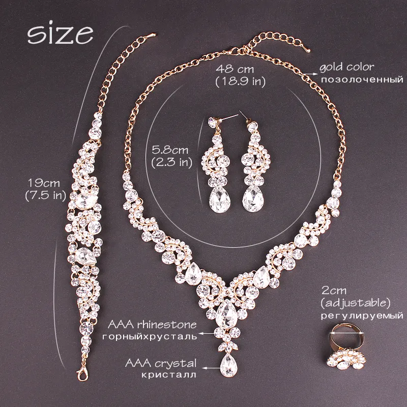 Necklace whole saleFashion Crystal Wedding Jewelry Sets For Bride Party Costume Accessories Bridal Decorations Necklace Earring Jewellery f