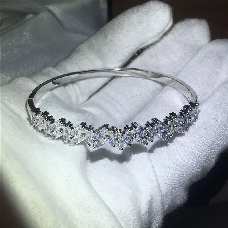 Office Lady Baguette Manchet Bruidsarmband Diamond S925 Silver Filled Engagement Bangle voor vrouwen bruiloft Jewelry239j