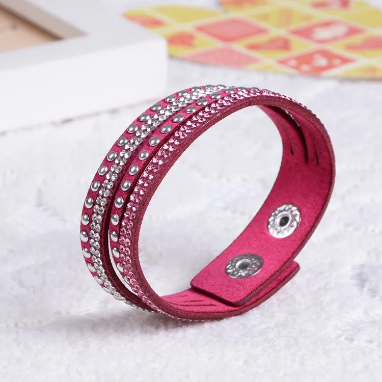 Simple Cheapest Multilayer Rhinestones Wrap Bracelet Rhinestone Deluxe Bracelet Single Wrap Leather Bangle Jewelry Accessories for Women