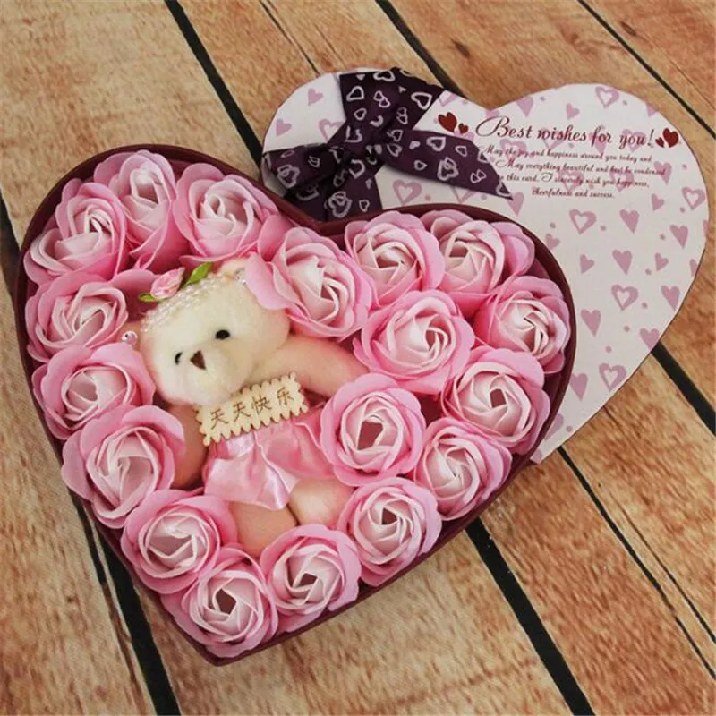 Nouvelle forme de coeur Rose Fleur Savon Fleur Cubs Jour boîte-cadeau de la Saint-Valentin fleurs Creative savon Livraison gratuite