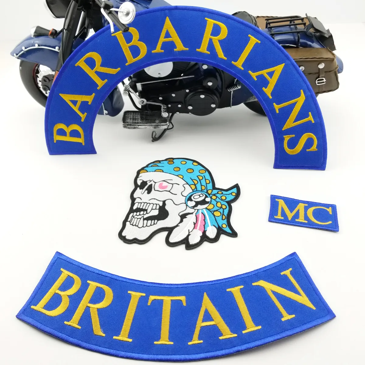 Cool MC BARBAREN GROOT-BRITTANNIË Schedel Borduurflarden Motorcycle Club Vest Biker Jacket Punk Ijzer op Patch Gratis Verzending