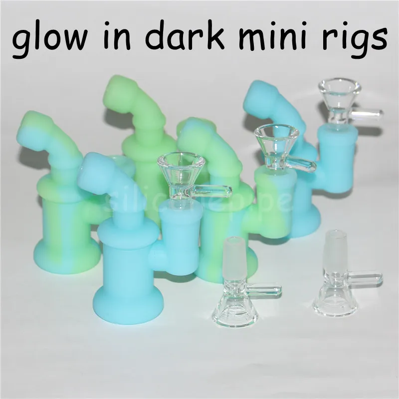 Yüksek Kaliteli Taşınabilir Glow karanlıkta Mini Silikon Bong Sigara Borular Kuru Herb Su Borusu Silikon Percolator Bong Mini Bipbler Rigs