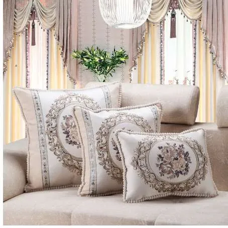 CURCYA Luxus-Jacquard-Blumen-Sofa-Kissenbezug in Beige, europäisches französisches Landhaus-Dekor, Kissenbezug, quadratisch, rechteckig, rund