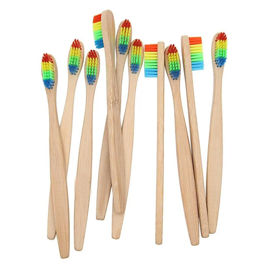 Brosse à dents en bois colorée Brosse à dents en bambou Manche en bois en fibre de bambou souple Écologique à faible teneur en carbone pour adultes et enfants