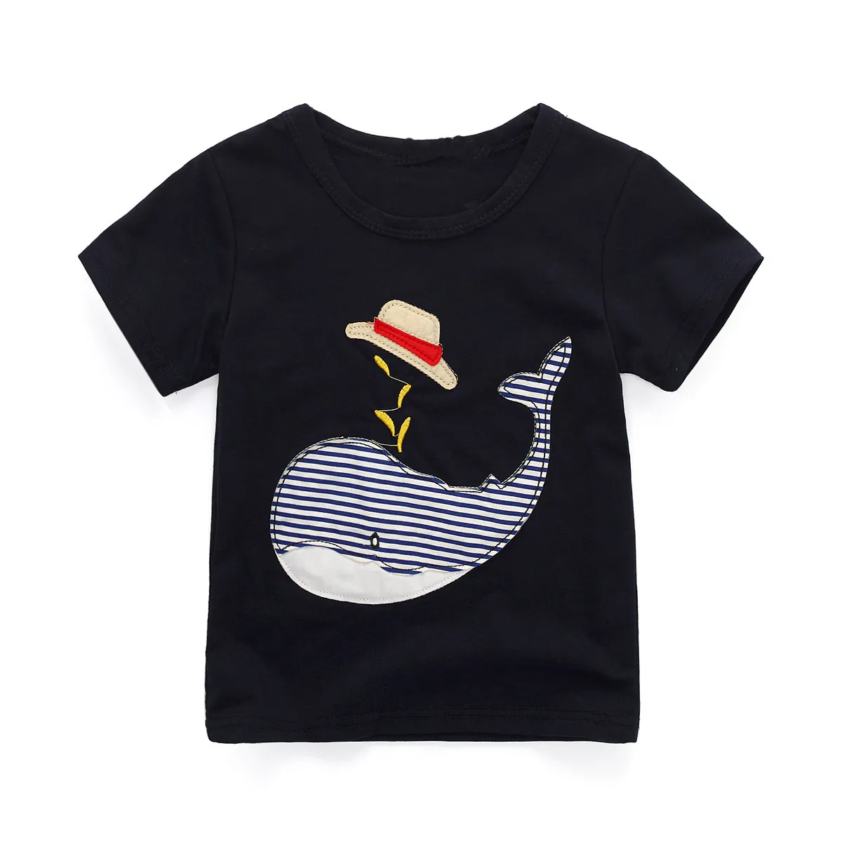 Wholesaleキッズデザイナー服男の子夏少年クジラ帽子ストライプスーツ漫画恐竜半袖Tシャツ+ショーツスーツベビー服服