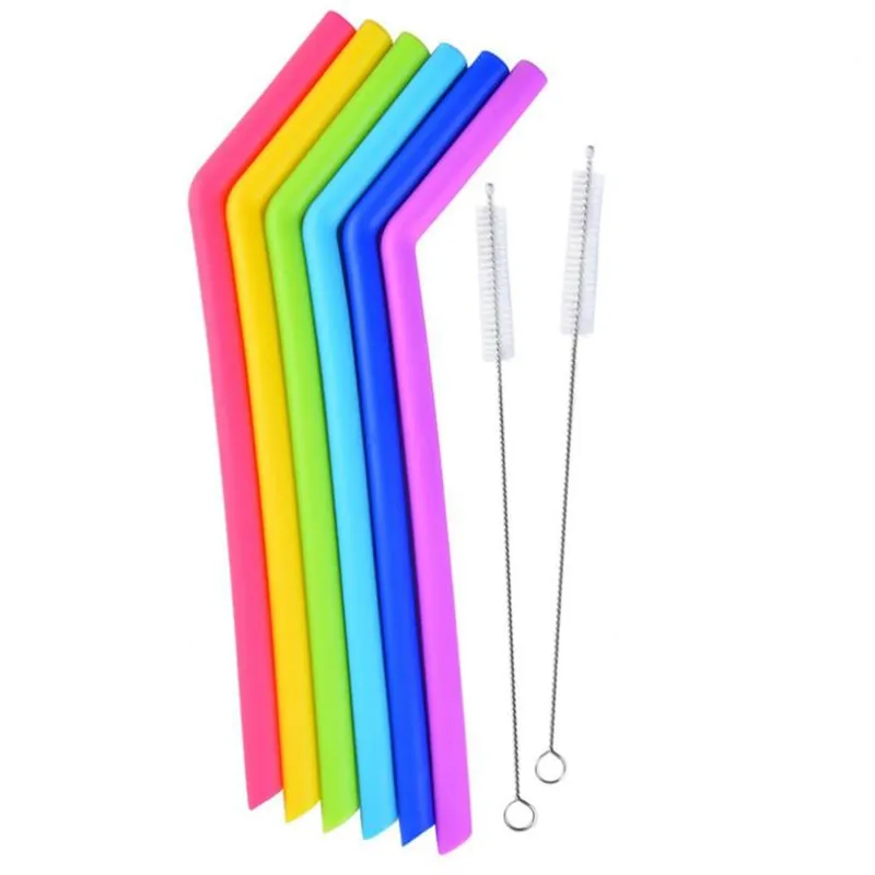 colorful silicone straws for cups food grade 25cm silicone straight bent straws for bar home drinking straws fast shipping
