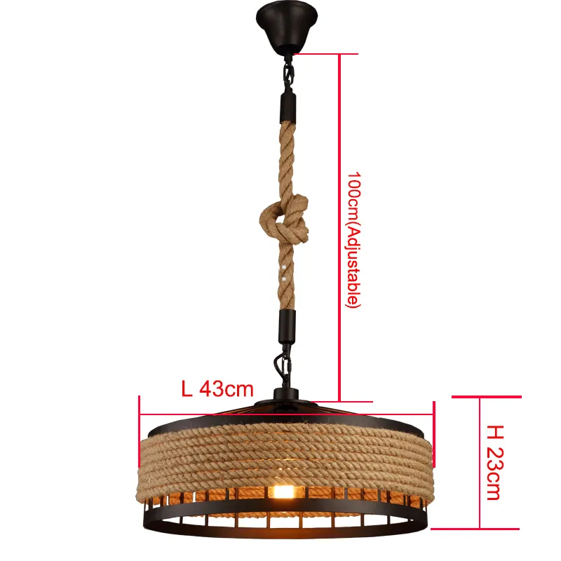 لوفت القنب حبل قلادة ضوء الصناعية خمر شنقا أضواء الحديد حبل الثريات droplight ل مطعم بار القهوة الديكور