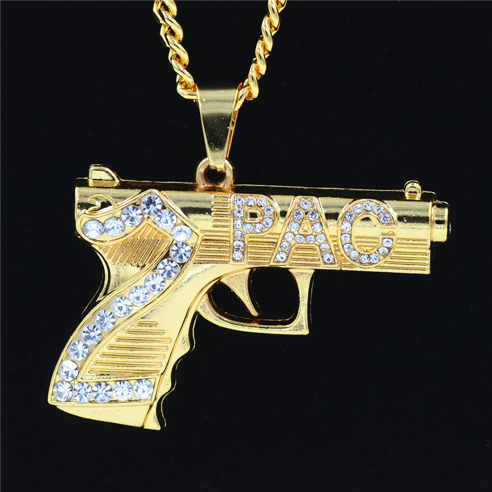 Uodesign hip hop arma pingente mulheres homens jóias atacado kolye cor ouro arma colar com hiphop chain2582754