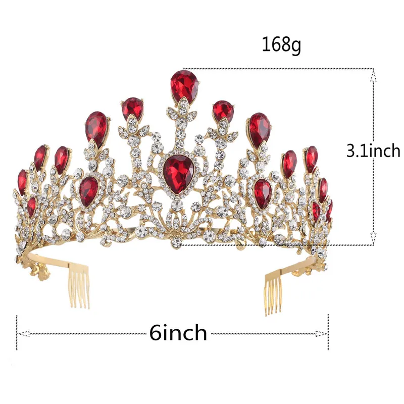 Couronne de diadèmes de cheveux pour femmes, classique, Vintage, plaqué or, rubis, bleu Royal, strass, princesse, fête de mariage, 68786883923955