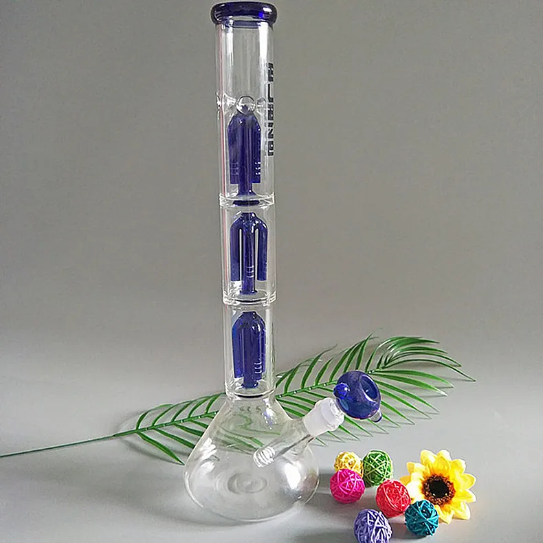 Hot "Blaze" logo glass hookah with 3 blue jellyfish filters 17 inches high (GB-153)