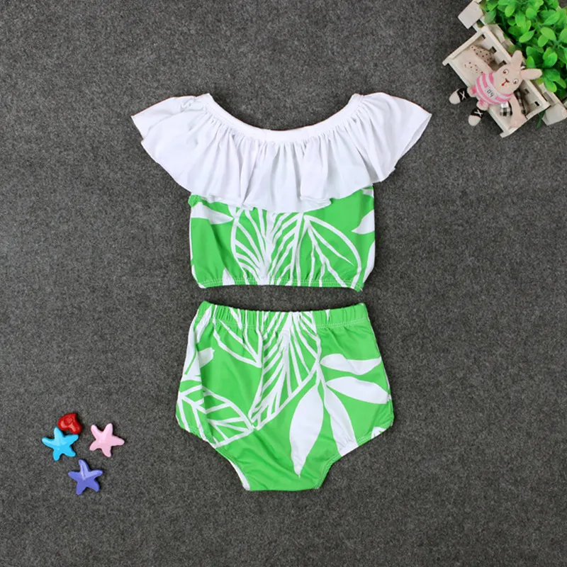 Enfants Lotus feuille maillots de bain tenues filles feuilles imprimer haut + short 2 pièces/ensemble 2018 été volanté Bikini enfants maillot de bain C3870