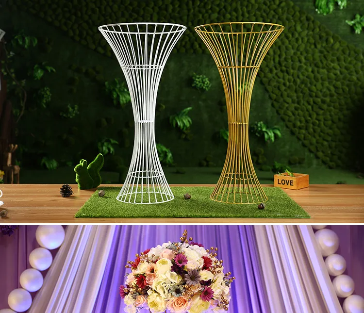 uzun zemin standı düğün beyaz veya altın demir centerpiece vazo