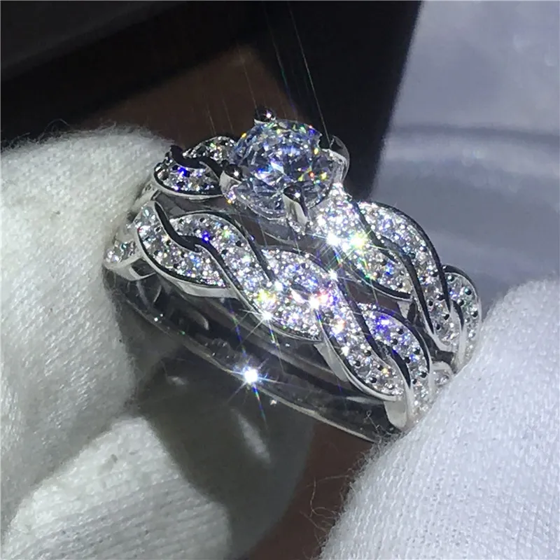 Sprankelende Liefhebbers Cross Ring Set Wit Goud Gevulde Engagement Wedding Band Ringen voor Dames Heren 5A Zirkoon Crystal Bijoux