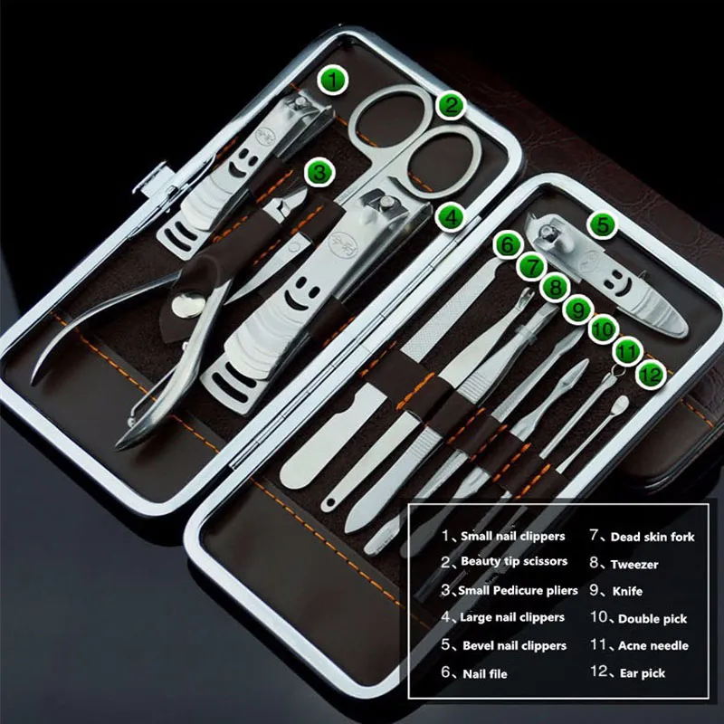 Manicure Set Pedicure Scissor Tweezer Knife Ear Pick Utility Nail Clipper Kit ,Stainless Steel Nail Care Tool 