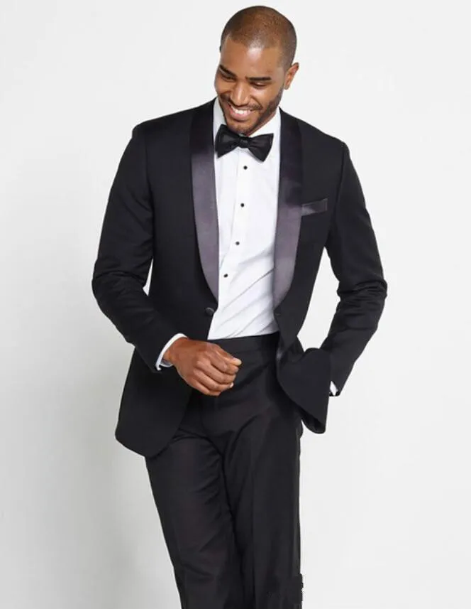 2018 Alta Qualidade Preto Homens Casamento Suites Do Noivo TuxeDos Groomsmen Lapela De Shawl Melhor Homem Blazer Homens Casamento Suits (Jacket + Calças + Gravata)