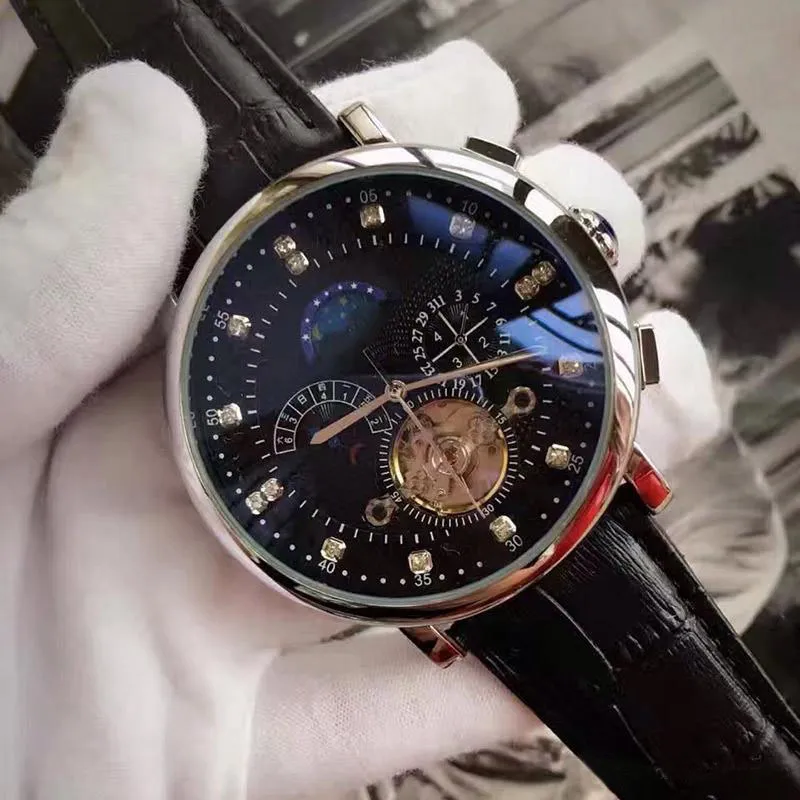 Top-Luxusuhr der Schweizer Marke, Automatikwerk, Automatikuhren, MoonPhase-Echtlederuhr, Tourbillon, Gentleman-Business-Uhr221I