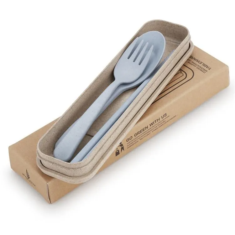 Ny design bärbar vete halmsked gaffel chopsticks set porslin eko-friendly 4 färger återanvändbar vete halm resa camping bestick set