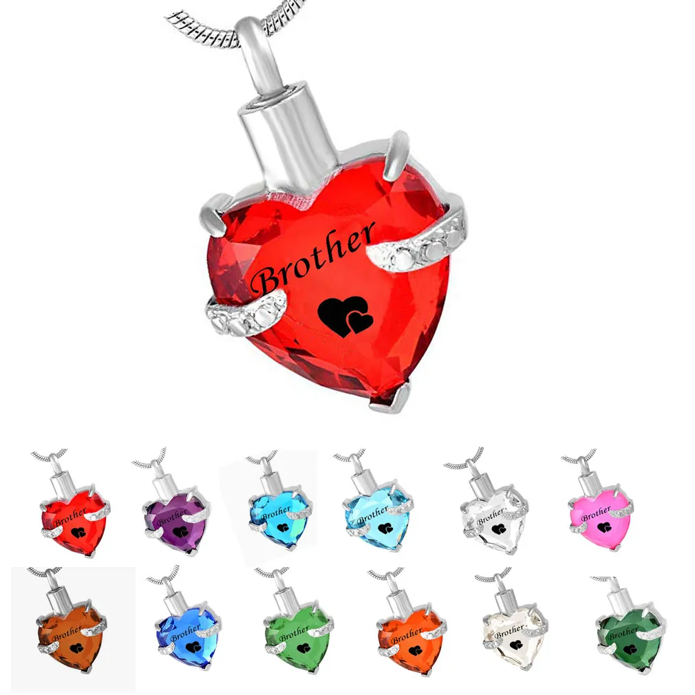 Brother Glass Cremazione Gioielli Cuore Birthstone Ciondolo Collana Urna per Portacenere Ricordo - per Donne Uomini